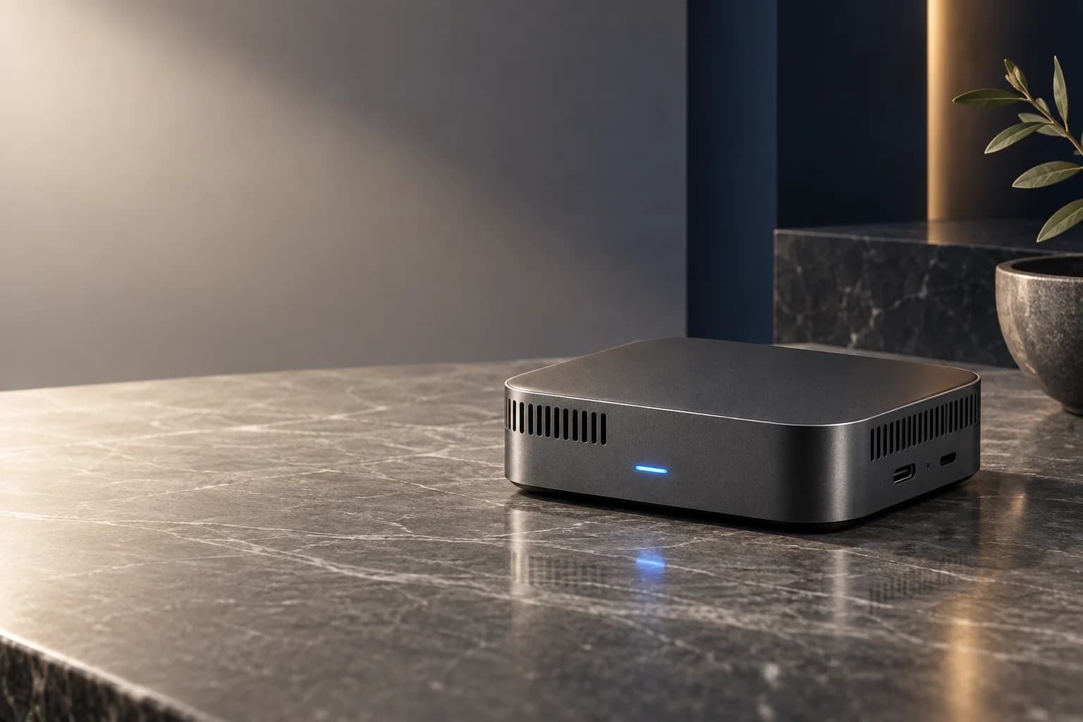 Personal AI node concept device. Final size, compute, battery life and security level require engineering validation.